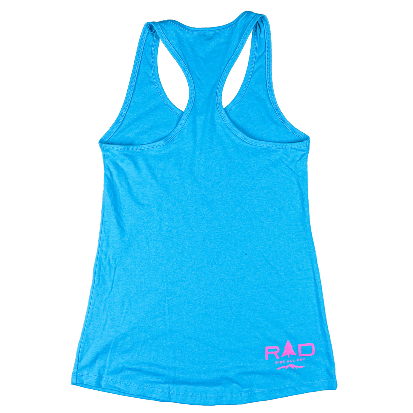 RAD ladies racerback tank top in blue and pink