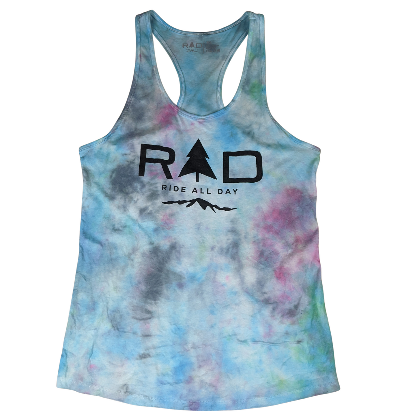 RAD Ladies racerback tank top in ombre watercolor tie dye pattern