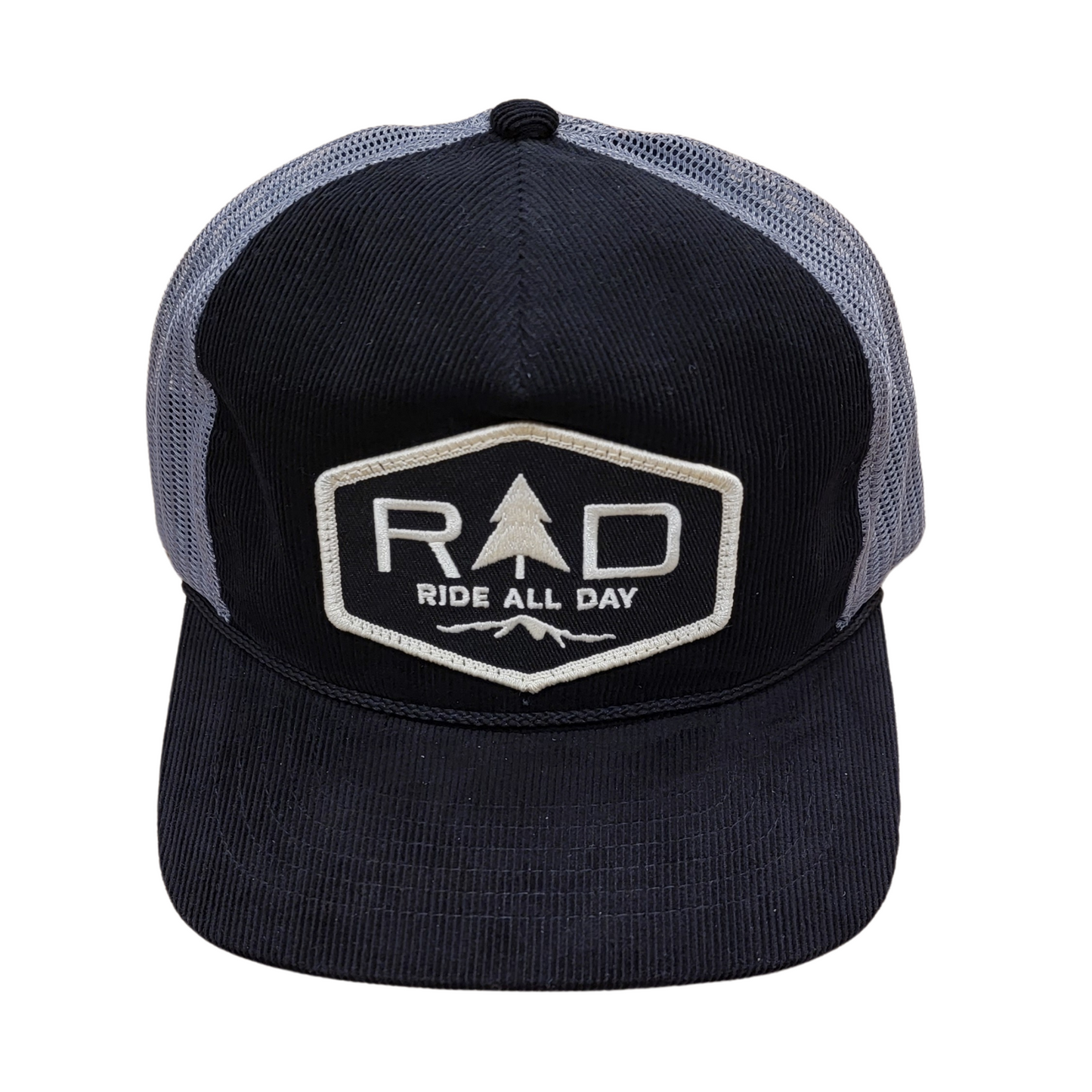 Off white corduroy trucker hat in black and gray