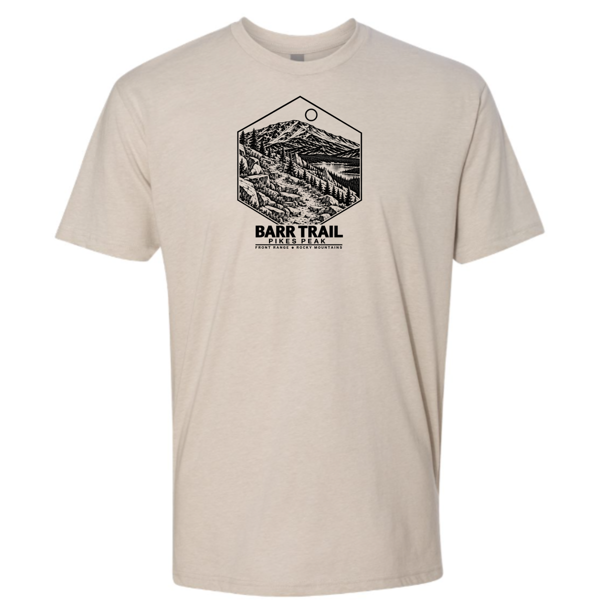Stylized image of Pikes Peak from the Barr Trail, also featuring the lesser known Lake Moraine on the southeastern face of the mountain
