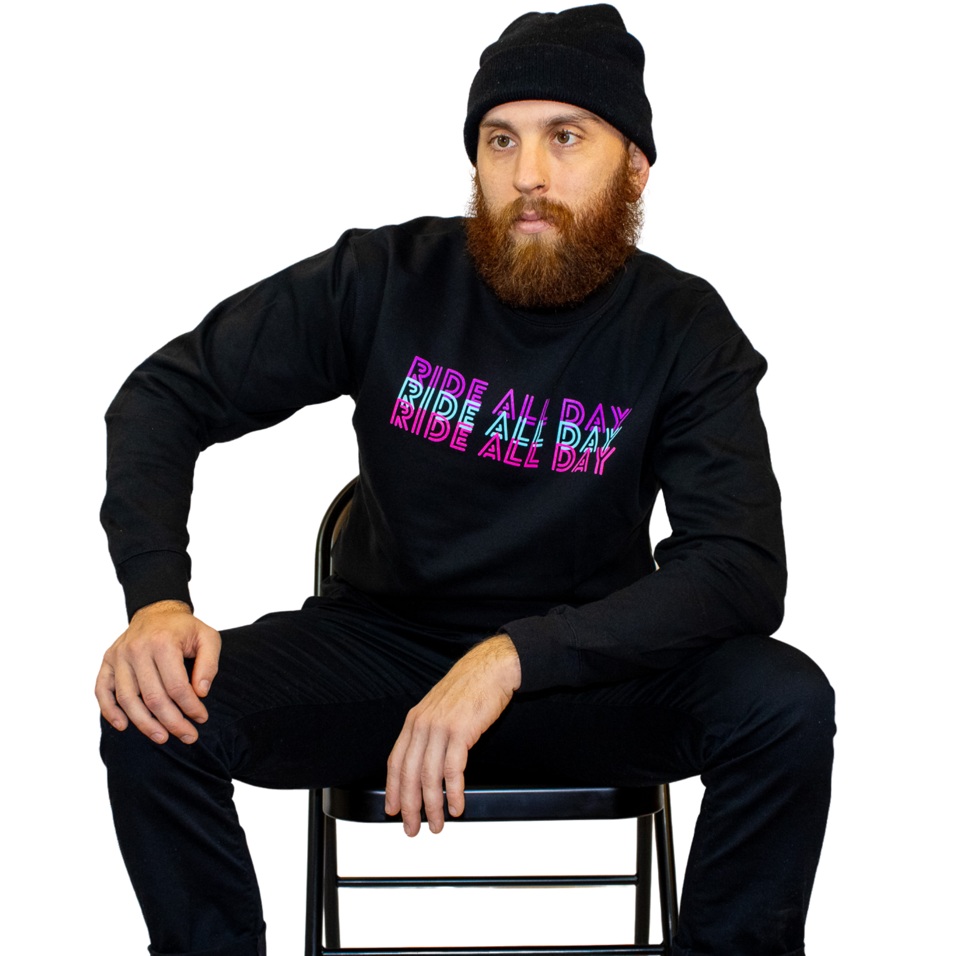 Crew Neck Sweatshirt Neon Lights Ride All Day Apparel