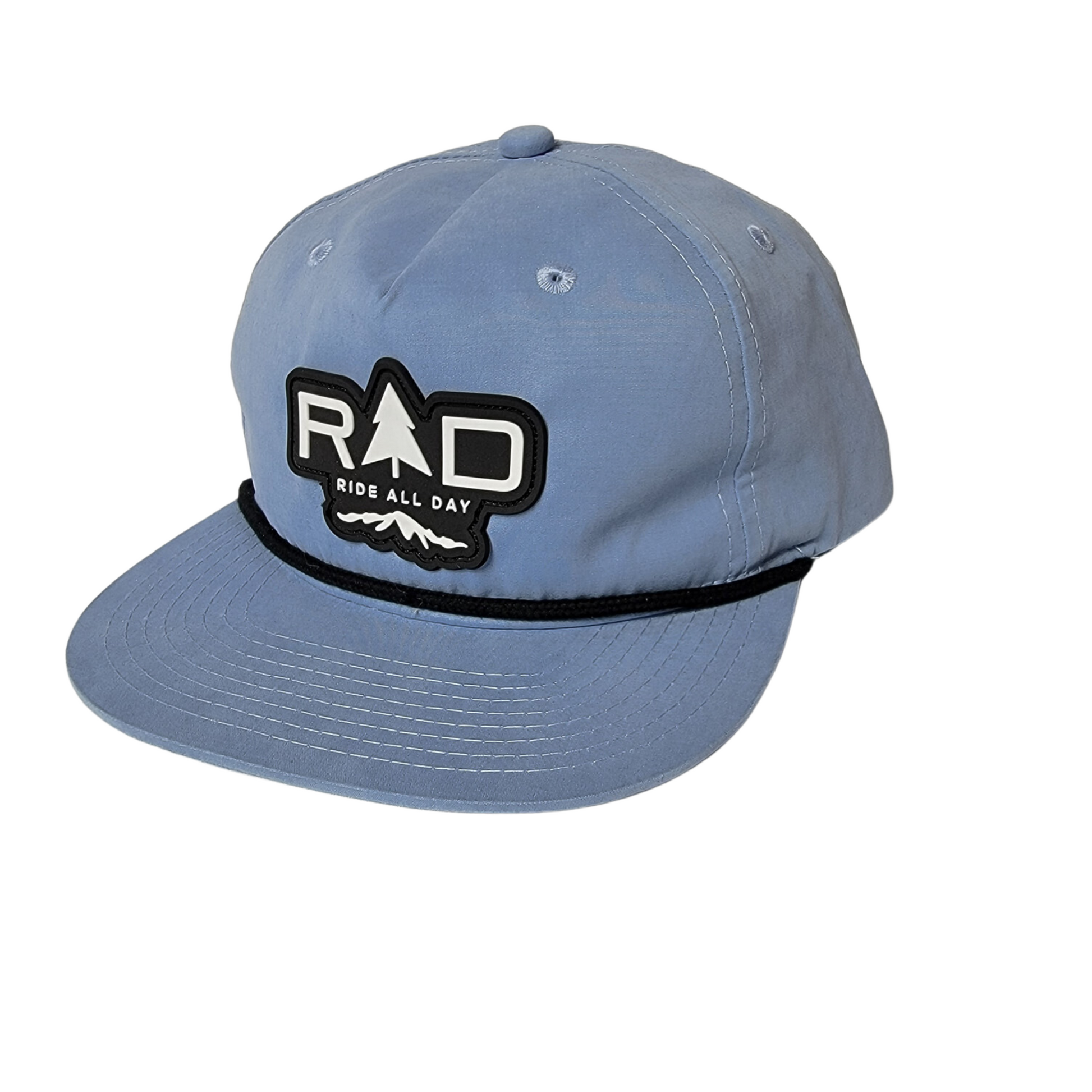 Ride All Day Apparel 5-panel trucker hat in sky blue color