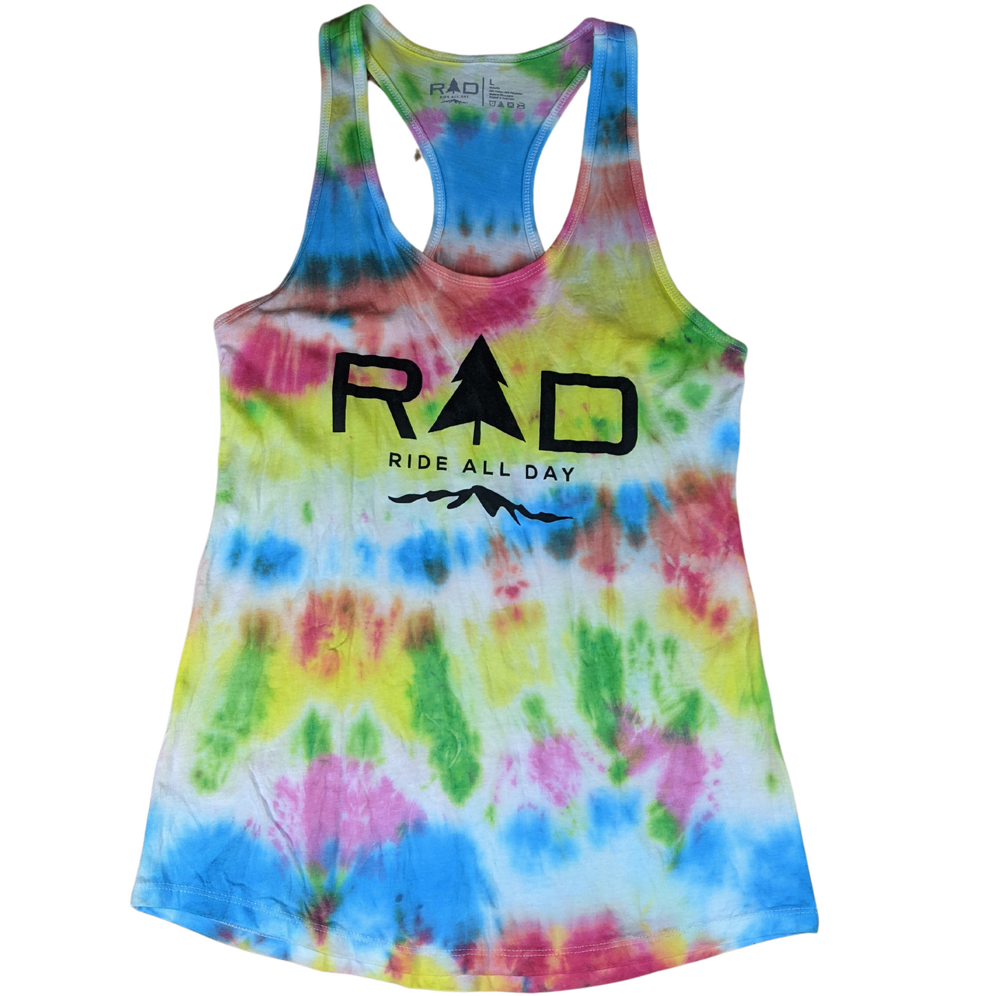 RAD Ladies racerback tank top in ombre watercolor tie dye pattern