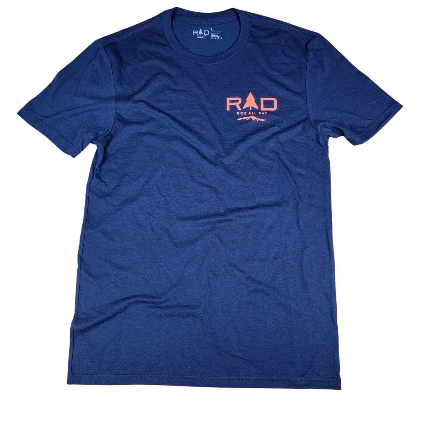 RAD navy and coral pocket logo tech tee